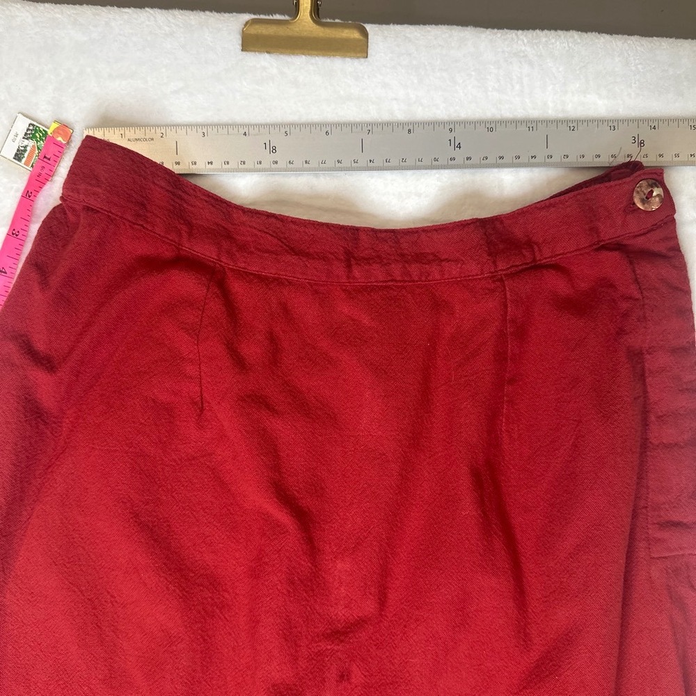 True Vintage Boho 100% Textured Cotton Red Maroon Maxi Skirt USA Made LARGE - Picture 7 of 12